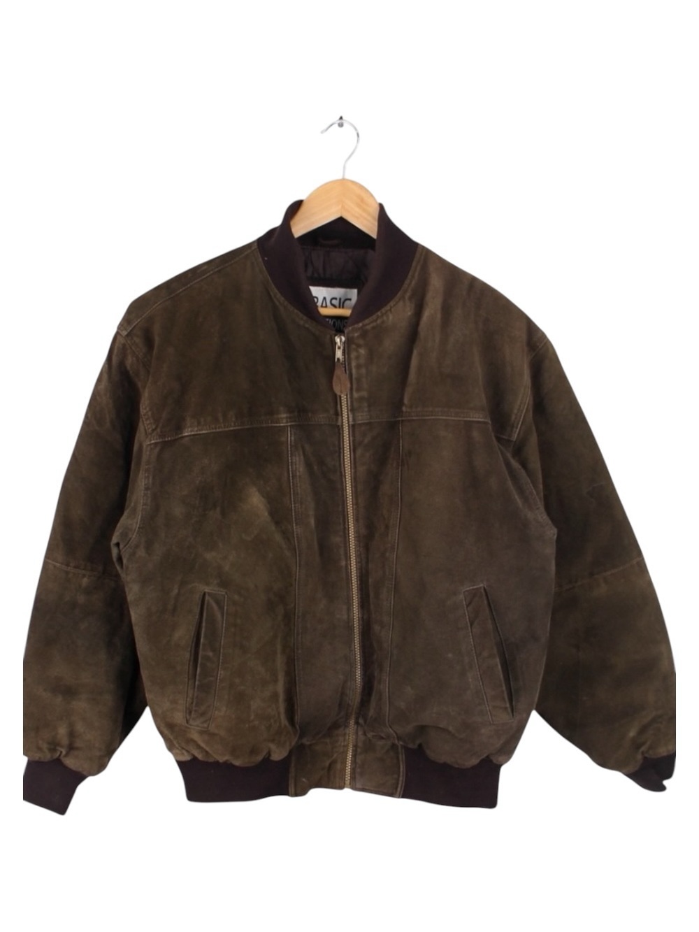 Vintage Basic Editions Brown Leather Bomber Jacket Quilted Lined Zip Mens Medium